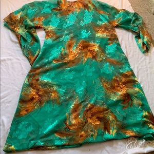 Italy silk kimono SETAPURA SILK FREE SIZE SHEER XL green gold muumuu Hawaii